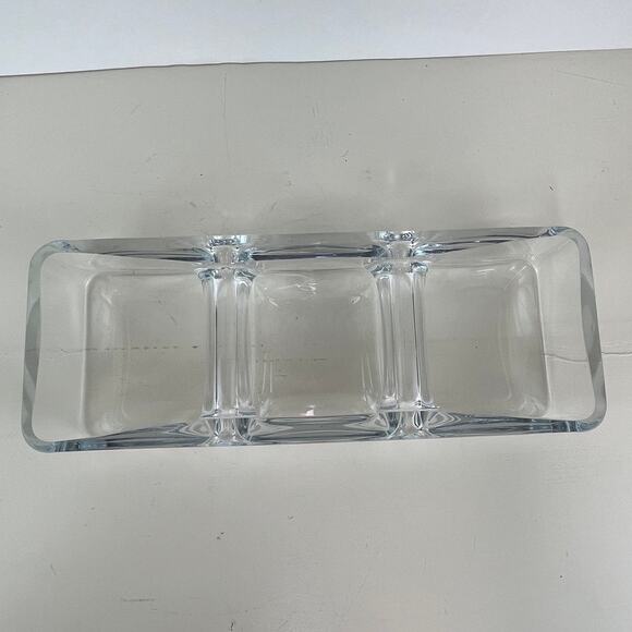 Krosno Clear Hand Blown Glass 3 Part Divided Candy Dish Poland - Picture 6 of 6
